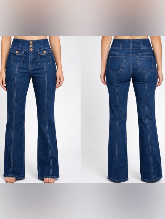 Ulla Johnson Denim - Ulla Johnson High Rise Denim Jeans Button Patch Front Pockets Seam Blue Womens 0
